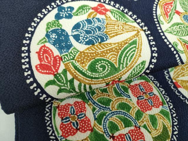 平和屋着物●全通柄九寸開き名古屋帯　型染　花鳥丸文　鬼しぼ縮緬　正絹　逸品　DABB4807ps