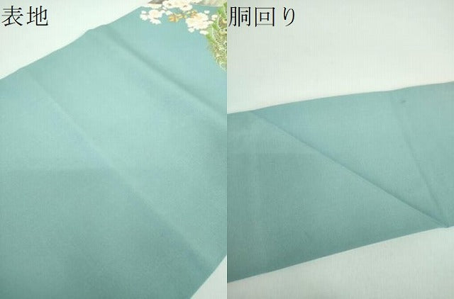 平和屋着物●塩瀬　九寸名古屋帯　作家物　手描き　孔雀桜文　金彩　正絹　逸品　DABB4815ps