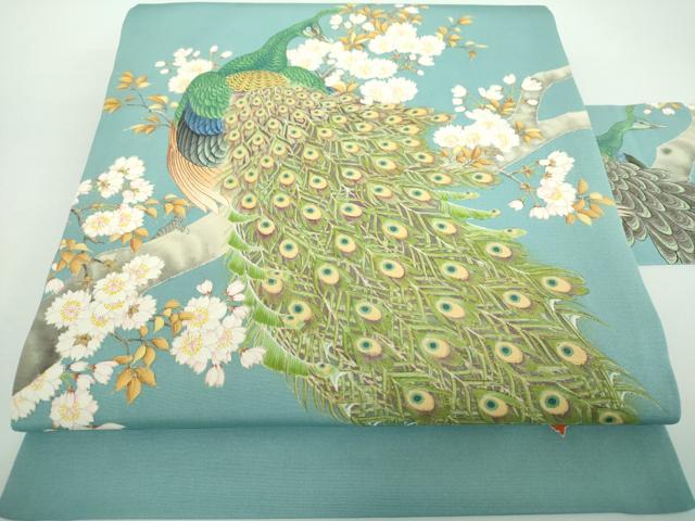 平和屋着物●塩瀬　九寸名古屋帯　作家物　手描き　孔雀桜文　金彩　正絹　逸品　DABB4815ps
