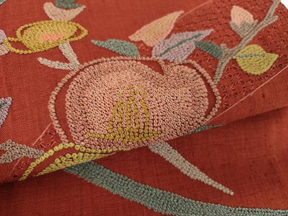 平和屋着物●中国三大刺繍　スワトウ相良刺繍　汕頭相良刺繍　総刺繍　九寸名古屋帯　紬地　枝花文　正絹　逸品　DABB4819ps