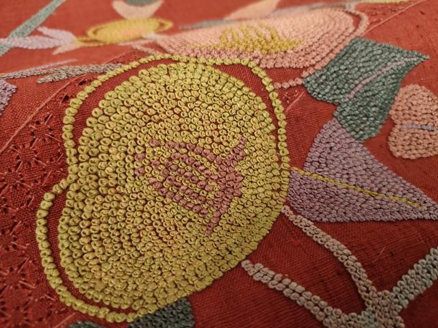 平和屋着物●中国三大刺繍　スワトウ相良刺繍　汕頭相良刺繍　総刺繍　九寸名古屋帯　紬地　枝花文　正絹　逸品　DABB4819ps