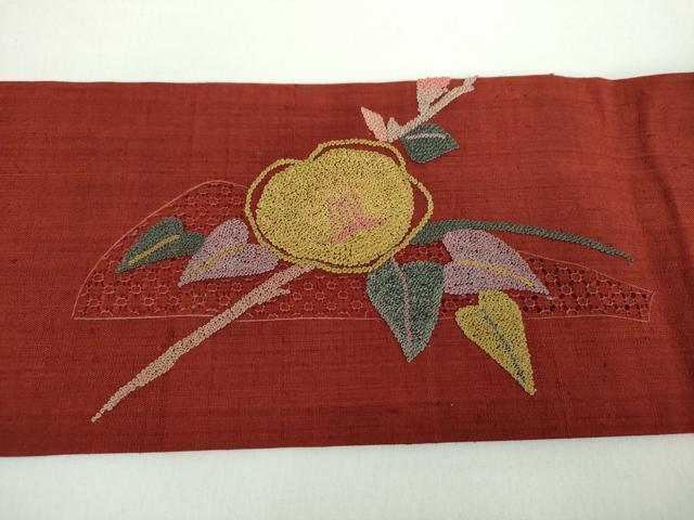 平和屋着物●中国三大刺繍　スワトウ相良刺繍　汕頭相良刺繍　総刺繍　九寸名古屋帯　紬地　枝花文　正絹　逸品　DABB4819ps