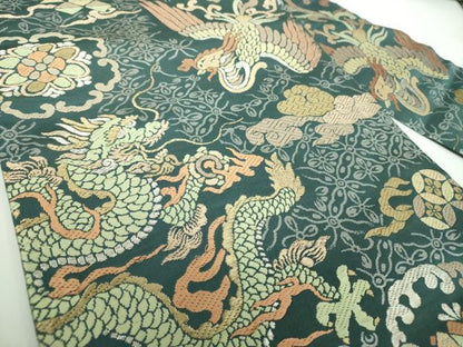 平和屋着物●アンティーク　大正ロマン　全通柄九寸名古屋帯　五爪龍　鳳凰花丸文　金銀糸　正絹　逸品　DABB4823ps