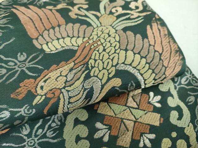 平和屋着物●アンティーク　大正ロマン　全通柄九寸名古屋帯　五爪龍　鳳凰花丸文　金銀糸　正絹　逸品　DABB4823ps