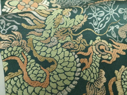 平和屋着物●アンティーク　大正ロマン　全通柄九寸名古屋帯　五爪龍　鳳凰花丸文　金銀糸　正絹　逸品　DABB4823ps
