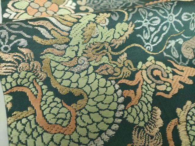平和屋着物●アンティーク　大正ロマン　全通柄九寸名古屋帯　五爪龍　鳳凰花丸文　金銀糸　正絹　逸品　DABB4823ps
