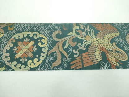 平和屋着物●アンティーク　大正ロマン　全通柄九寸名古屋帯　五爪龍　鳳凰花丸文　金銀糸　正絹　逸品　DABB4823ps