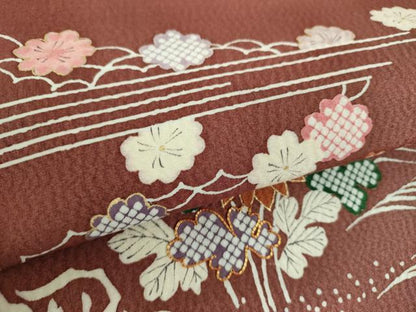 平和屋着物●九寸名古屋帯　駒刺繍　流水花文　金彩　正絹　逸品　未使用　DABB4826ps