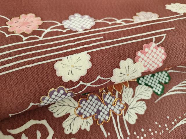 平和屋着物●九寸名古屋帯　駒刺繍　流水花文　金彩　正絹　逸品　未使用　DABB4826ps