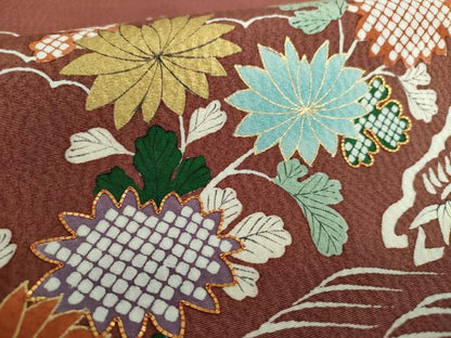 平和屋着物●九寸名古屋帯　駒刺繍　流水花文　金彩　正絹　逸品　未使用　DABB4826ps