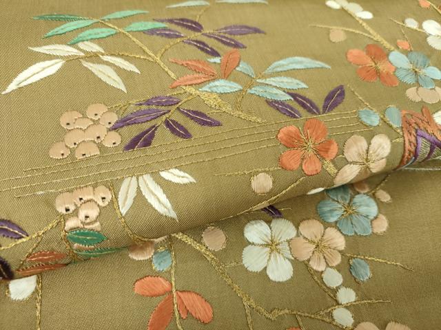 平和屋着物●九寸名古屋帯　総手刺繍　御所車花文　金銀糸　正絹　逸品　DABB4829ps