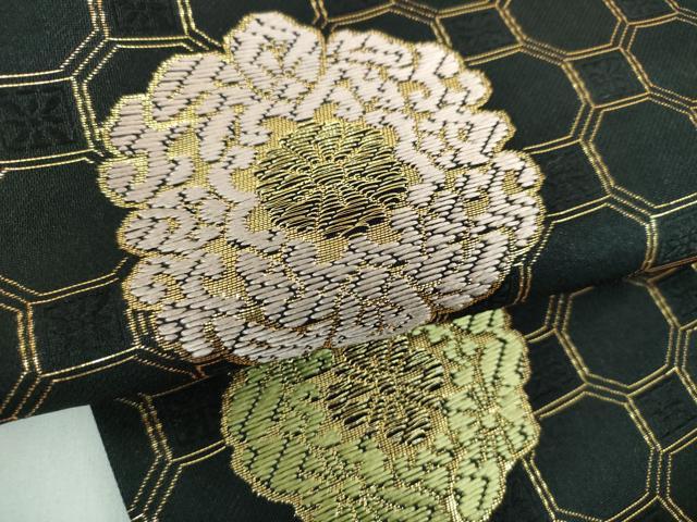 平和屋着物●九寸名古屋帯　唐織　蜀江花文　黒地　金糸　正絹　逸品　DABB4834ps