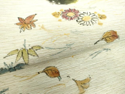 平和屋着物●九寸開き名古屋帯　作家物　インドシルク帯　手描き　吹き寄せ花文　金彩　正絹　逸品　DABB4838ps
