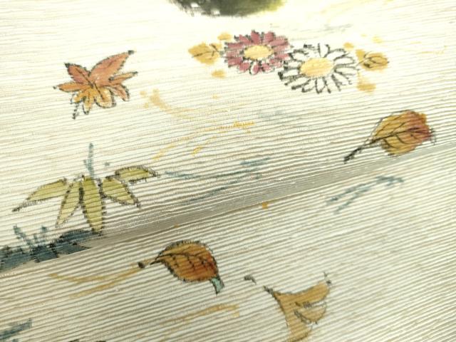 平和屋着物●九寸開き名古屋帯　作家物　インドシルク帯　手描き　吹き寄せ花文　金彩　正絹　逸品　DABB4838ps