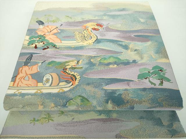 平和屋着物●爪掻き本綴れ　太鼓柄袋帯　作家物　御舟祭り　金糸　色紙・共箱付き　正絹　逸品　DABB4854ps