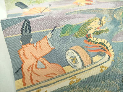 平和屋着物●爪掻き本綴れ　太鼓柄袋帯　作家物　御舟祭り　金糸　色紙・共箱付き　正絹　逸品　DABB4854ps