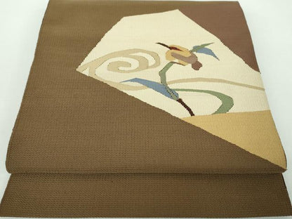 平和屋着物●八寸名古屋帯　すくい織　休み鳥　正絹　逸品　DABB4859ps