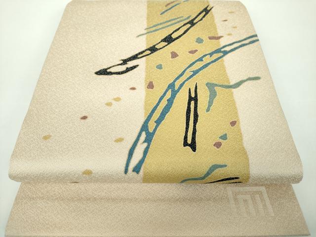平和屋着物●染色の魔術師　染乃座・大久保玄才　そめのざ玄才　九寸開き名古屋帯　抽象文様　銀通し地　正絹　逸品　DABB4862ps