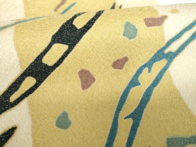 平和屋着物●染色の魔術師　染乃座・大久保玄才　そめのざ玄才　九寸開き名古屋帯　抽象文様　銀通し地　正絹　逸品　DABB4862ps