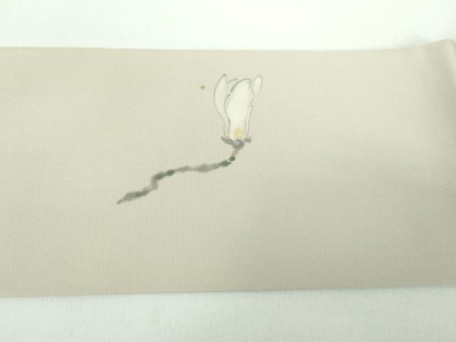平和屋着物●塩瀬　九寸名古屋帯　作家物　手描き　木蓮　正絹　逸品　DABB4863ps