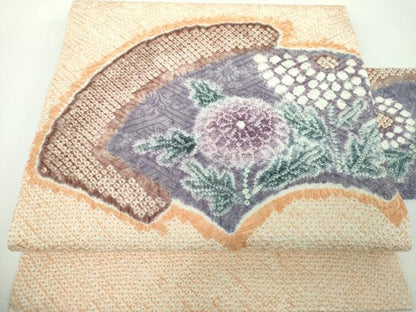 平和屋着物●名門　藤娘きぬたや・総絞り　九寸名古屋帯　地紙重ね花文　正絹　逸品　未使用　DABB4864ps