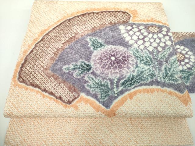 平和屋着物●名門　藤娘きぬたや・総絞り　九寸名古屋帯　地紙重ね花文　正絹　逸品　未使用　DABB4864ps