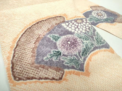 平和屋着物●名門　藤娘きぬたや・総絞り　九寸名古屋帯　地紙重ね花文　正絹　逸品　未使用　DABB4864ps