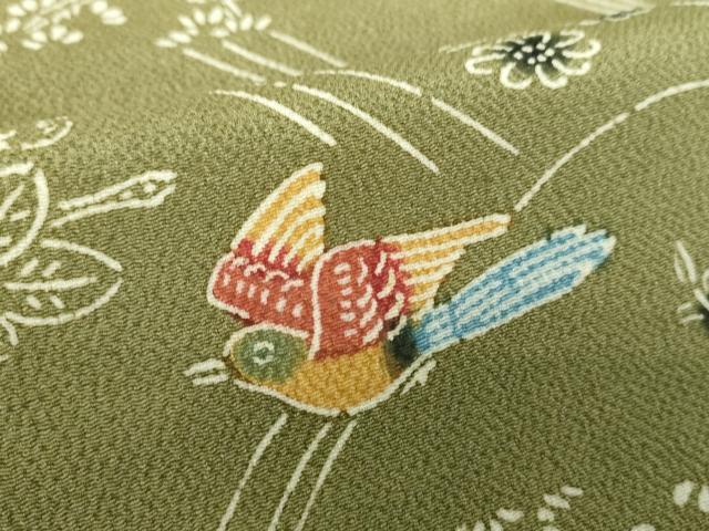 平和屋着物●全通柄九寸名古屋帯　草木染　型染　鳥獣花文　鬼しぼ縮緬　正絹　逸品　DABB4866ps