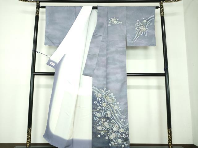 平和屋着物●越後十日町の一流染匠　桐屋・翠山工房　訪問着　絞り　辻が花　暈し染　金彩　銀通し地　やまと誂製　正絹　逸品　DABB4873ps