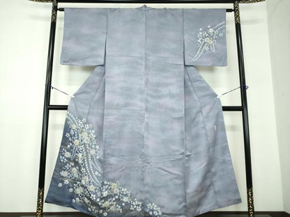 平和屋着物●越後十日町の一流染匠　桐屋・翠山工房　訪問着　絞り　辻が花　暈し染　金彩　銀通し地　やまと誂製　正絹　逸品　DABB4873ps
