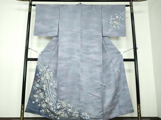 平和屋着物●越後十日町の一流染匠　桐屋・翠山工房　訪問着　絞り　辻が花　暈し染　金彩　銀通し地　やまと誂製　正絹　逸品　DABB4873ps