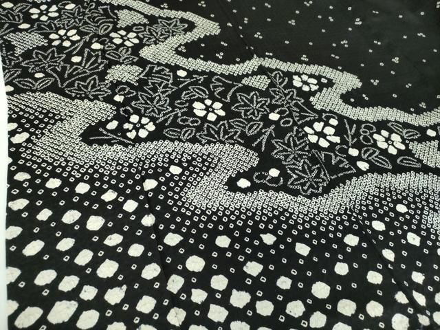 平和屋着物●訪問着　総絞り　竜田川花文　黒地　正絹　逸品　DABB4876ps