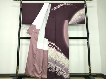 平和屋着物●中国三大刺繍　相良刺繍　訪問着　舞桜　竜田川　暈し染め　金糸　正絹　逸品　DABB4877ps