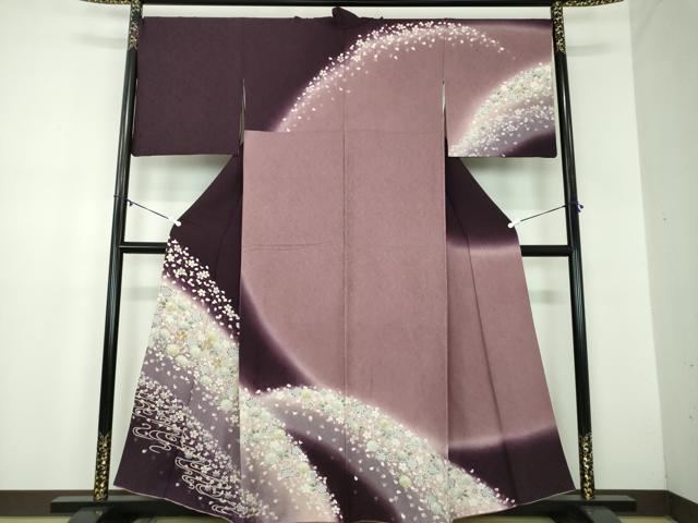 平和屋着物●中国三大刺繍　相良刺繍　訪問着　舞桜　竜田川　暈し染め　金糸　正絹　逸品　DABB4877ps