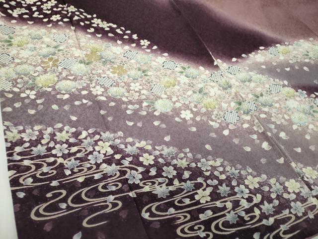 平和屋着物●中国三大刺繍　相良刺繍　訪問着　舞桜　竜田川　暈し染め　金糸　正絹　逸品　DABB4877ps