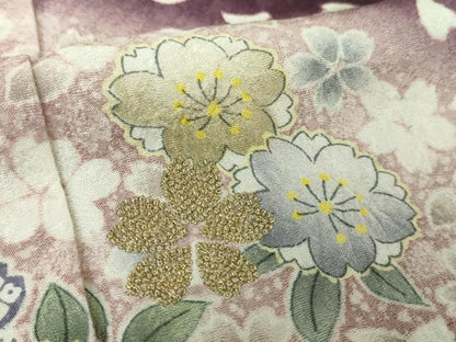 平和屋着物●中国三大刺繍　相良刺繍　訪問着　舞桜　竜田川　暈し染め　金糸　正絹　逸品　DABB4877ps