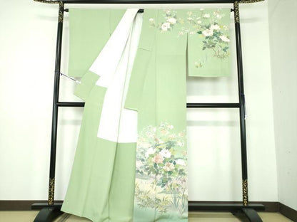 平和屋着物●訪問着　作家物　刺繍　草花文　暈し染め　金糸　正絹　逸品　未使用　DABB4878ps