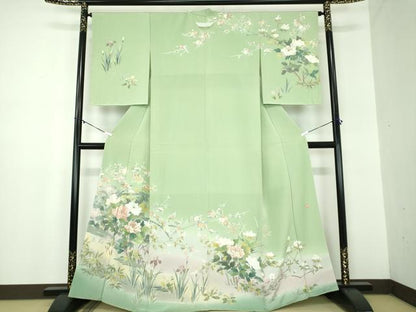 平和屋着物●訪問着　作家物　刺繍　草花文　暈し染め　金糸　正絹　逸品　未使用　DABB4878ps