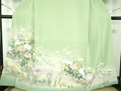 平和屋着物●訪問着　作家物　刺繍　草花文　暈し染め　金糸　正絹　逸品　未使用　DABB4878ps