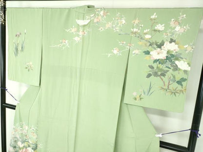 平和屋着物●訪問着　作家物　刺繍　草花文　暈し染め　金糸　正絹　逸品　未使用　DABB4878ps