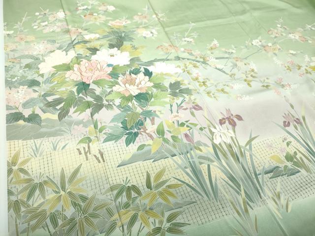 平和屋着物●訪問着　作家物　刺繍　草花文　暈し染め　金糸　正絹　逸品　未使用　DABB4878ps