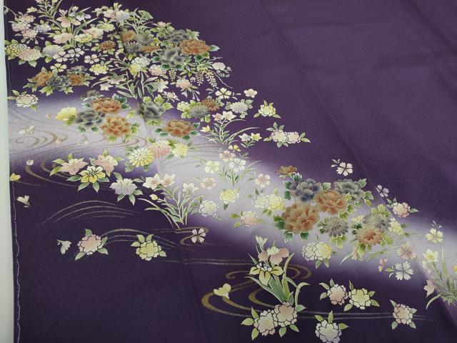 平和屋着物●訪問着　作家物　流水花文　暈し染め　金銀彩　さが美扱い　正絹　逸品　未使用　DABB4887ps