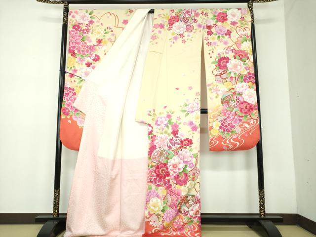 平和屋着物●豪華振袖　枝垂れ桜　花手毬　暈し染め　金銀彩　銀通し地　正絹　逸品　DABB4888ps