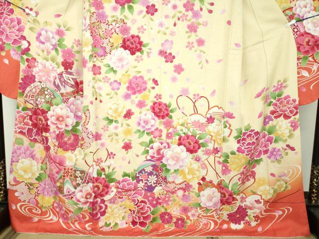 平和屋着物●豪華振袖　枝垂れ桜　花手毬　暈し染め　金銀彩　銀通し地　正絹　逸品　DABB4888ps