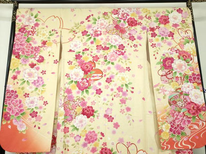 平和屋着物●豪華振袖　枝垂れ桜　花手毬　暈し染め　金銀彩　銀通し地　正絹　逸品　DABB4888ps