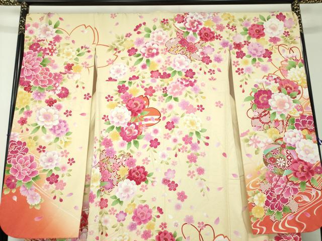 平和屋着物●豪華振袖　枝垂れ桜　花手毬　暈し染め　金銀彩　銀通し地　正絹　逸品　DABB4888ps