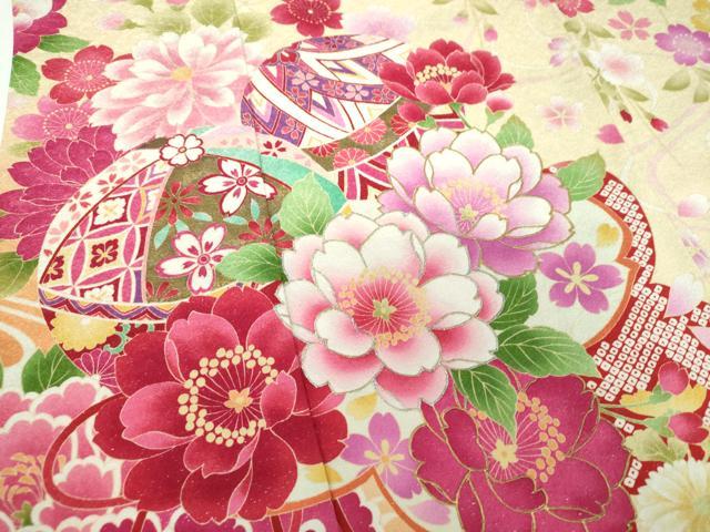 平和屋着物●豪華振袖　枝垂れ桜　花手毬　暈し染め　金銀彩　銀通し地　正絹　逸品　DABB4888ps