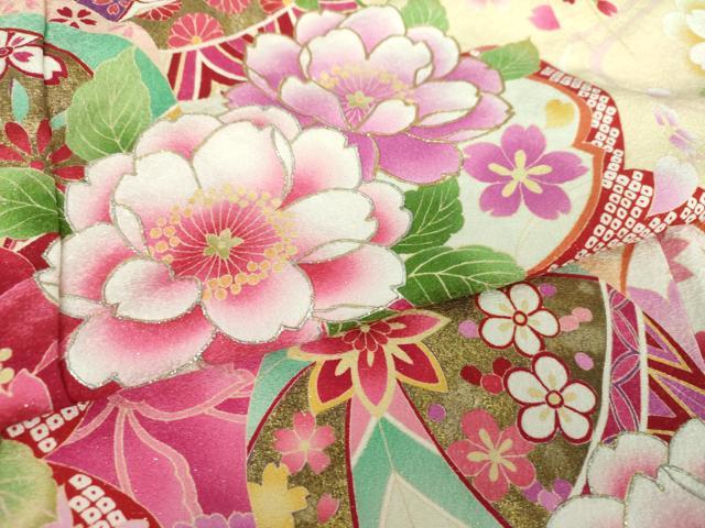 平和屋着物●豪華振袖　枝垂れ桜　花手毬　暈し染め　金銀彩　銀通し地　正絹　逸品　DABB4888ps