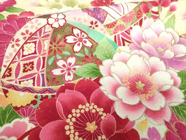 平和屋着物●豪華振袖　枝垂れ桜　花手毬　暈し染め　金銀彩　銀通し地　正絹　逸品　DABB4888ps