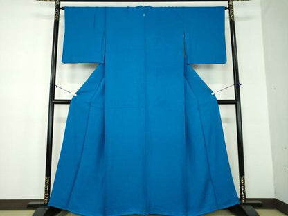 平和屋着物●上質な色無地　草花地紋　青藍色　正絹　逸品　DABB4889ps